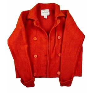 VTG Sweater Women's 100% Wool Quiet Luxury Petite PM Orange Cardigan